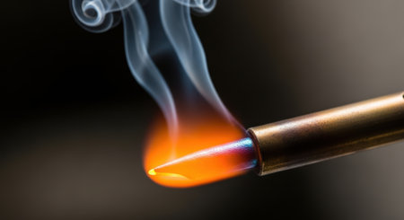 Close-up of a gas lighter with smoke on a dark backgroundの素材
