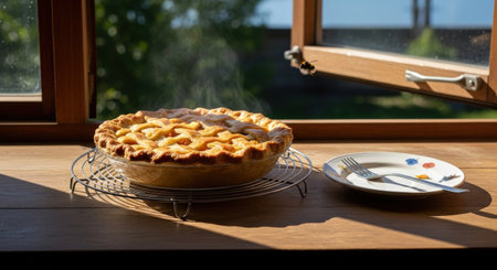 Homemade apple pie on a wooden table. Selective focus.の素材
