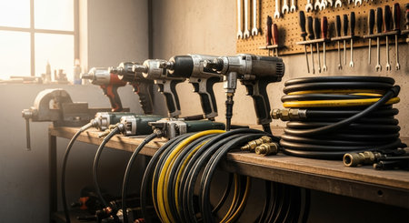 Equipment for repair in the workshop. Workplace of a repairman.の素材