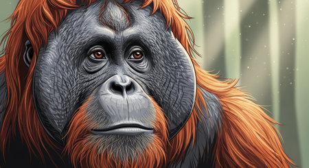 Detailed Orangutan Portrait in Dappled Forest Lightの素材
