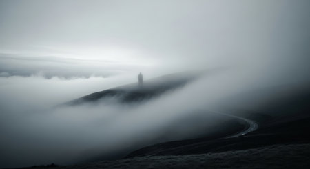 Beautiful foggy mountain landscape in Iceland. Long exposure shot.の素材