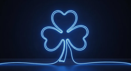 Glowing neon four leaf clover icon on dark background. St. Patrick's day concept.の素材