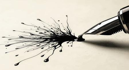 Fountain pen and ink splashes isolated on white background.の素材