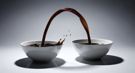 Pouring coffee in a white porcelain bowl.の素材
