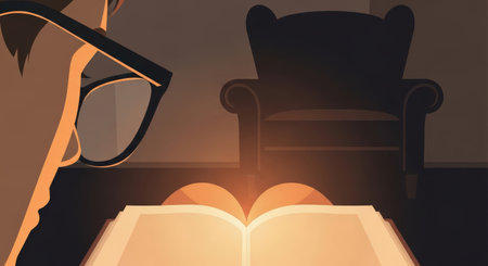 Man reading a book in his living roomの素材