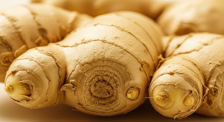 Close up of fresh ginger root. Shallow depth of field.の素材