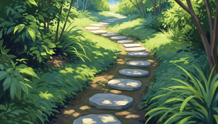Pathway in the jungle. Vector illustration of a path in the forest.の素材