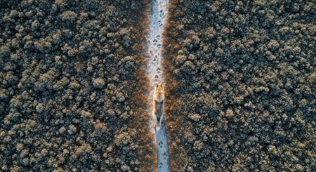 Aerial view of the road in the forest. Drone photography.の素材