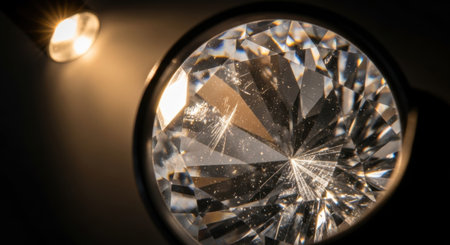 Macro shot of a diamond on a black background with bokehの素材