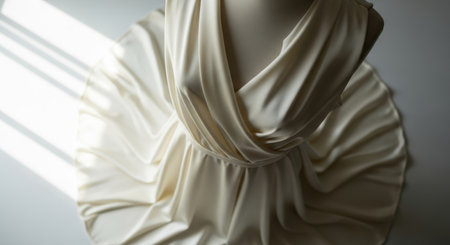 wedding dress on a mannequin in a white roomの素材