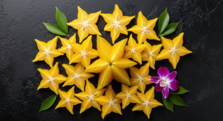 Star fruit or carambola or star apple on black background.の素材