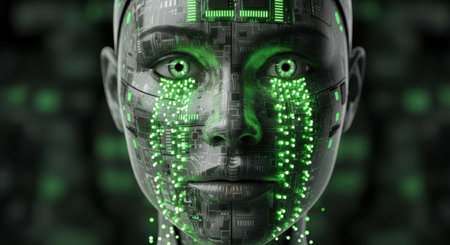 Cyborg face with binary code. Artificial intelligence concept.の素材