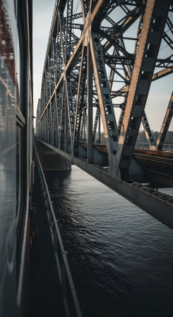 A low angle shot of a bridge in the middle of the cityの素材