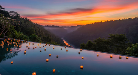 Beautiful view of a swimming pool in the morningの素材