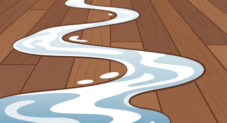 Wooden floor with a stream of water in it. Vector illustration.の素材
