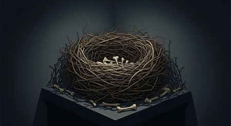 Nest made of twigs and bones.の素材