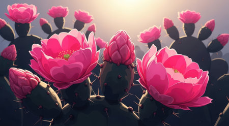 Cactuses blooming in the desert.の素材