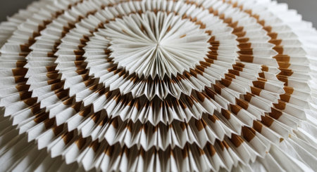Radial paper fold mandala with alternating white and brown ringsの素材