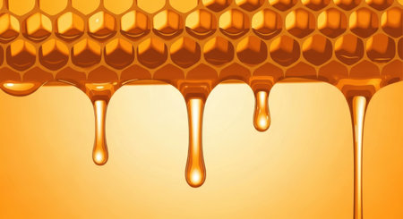 Honey dripping from a honeycombs. Honey background. 3d illustrationの素材