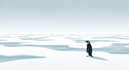 Penguin in the ocean on ice background.の素材