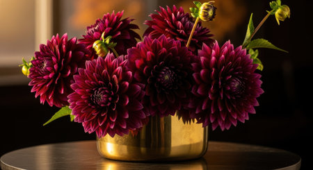 Bouquet of dahlias in a vase on a dark backgroundの素材