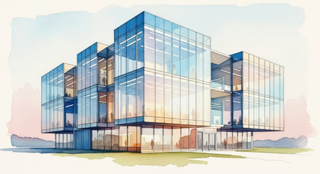Modern office building. Architectural modern architecture design. Vector illustration.の素材