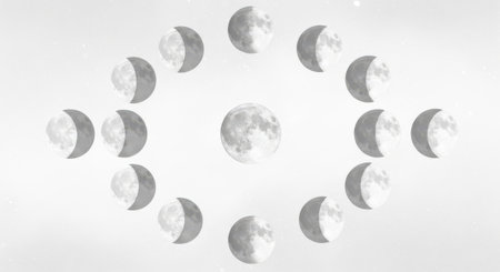 Moon phases on a white background. Moon phases in the sky.の素材