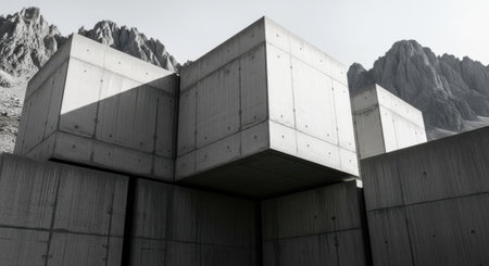 a modern building in the middle of the mountainsの素材