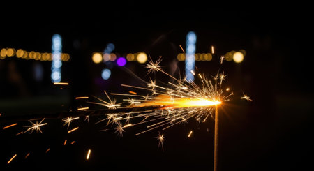 sparkler on the background of the night city with bokehの素材
