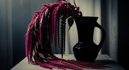 still life with purple amaranth braids in a vaseの素材