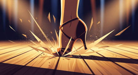 Female legs in high heels on a wooden floor. Vector illustration.の素材