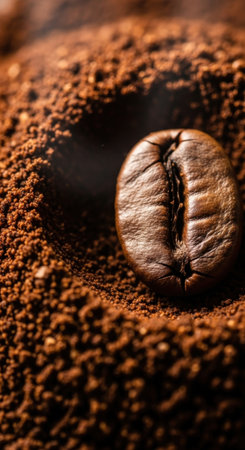 Coffee beans and ground coffee on a dark background. Selective focus.の素材