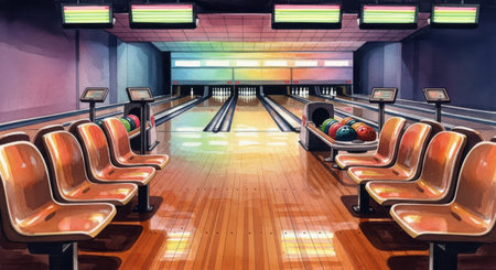 Bowling alley with bowling balls and skittles, realistic illustrationの素材