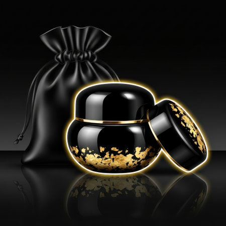 Black cosmetic container on black background.の素材