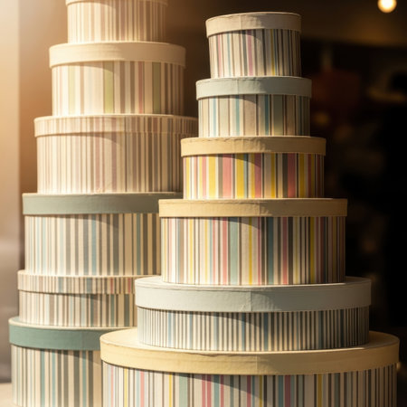 Striped paper rolls for wrapping gifts and gifts in a gift shopの素材