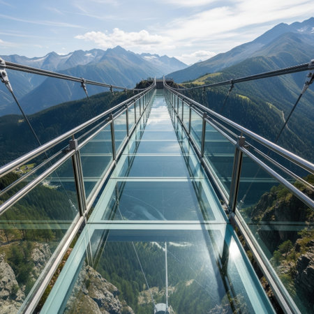 Aerial view of a glass walkwayの素材