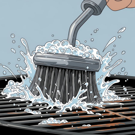 Illustration of a Brush Cleaning a Barbecue Grill with Waterの素材
