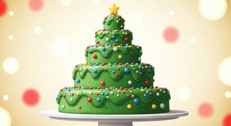 green christmas tree cake with colorful sprinklesの素材