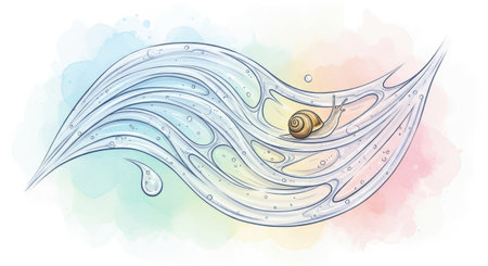 Watercolor wave with snail.の素材