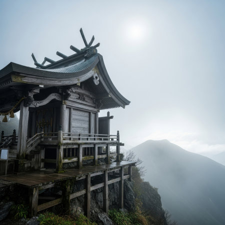Mt. Fuji and Shinto shrine in winter, Japan.の素材