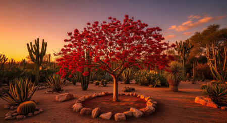 Cactuses in the desert at sunset.の素材