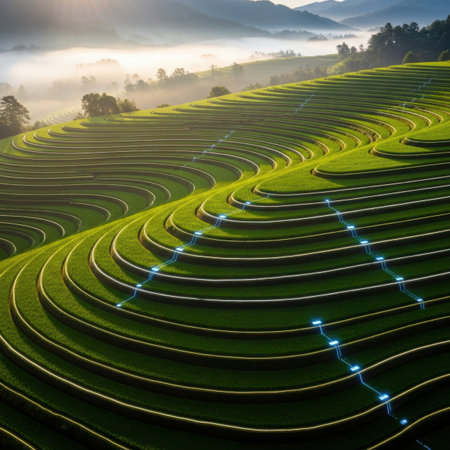 Green tea field in the morningの素材