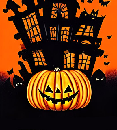 Spooky scary Halloween images and pictures with pumpkins, illustration for multimedia content or halloween card.の写真素材