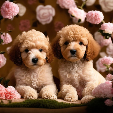 Various pictures and illustration of cute dogs, with different positions and expressions with different backgrounds. Chihuahua, husky, maltese, poodle, saint bernard, golden retriever.の素材