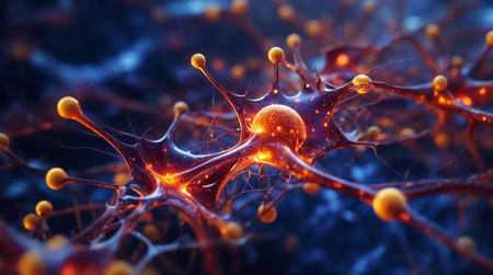 Abstract backgrounds of neurons working inside brain, neuron link Neurons and synapse like structures depicting brain chemistry on humanの素材