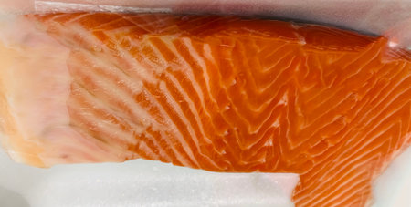 Raw fresh salmon fillets ready for cooking to be the very delicious dish in the fresh fish market in...