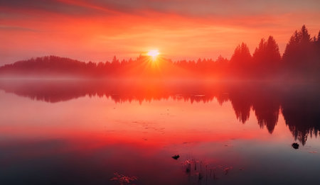 Gorgeous panorama scenic of the strong sunrise with silver lining and cloud on the orange pinky sky landscape Photoの素材