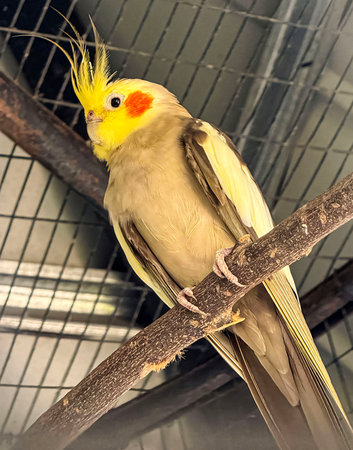 cute bird lovebirds or parrot are perched on a tree branch. This bird which is used as a symbol of...