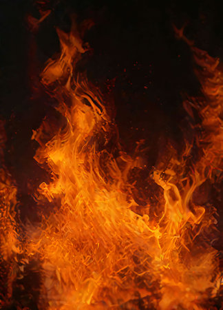 Fire blaze flames on black background, fire burn flame isolated, abstract texture, flaming explosion...
