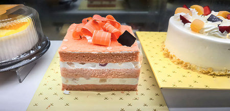 Super delicious sweet tart or cake, freshly made with cream and fruits a fantastic desserts for snack and enjoyable companion for coffee or tea drink, good for recipe book or multimedia content creationの写真素材